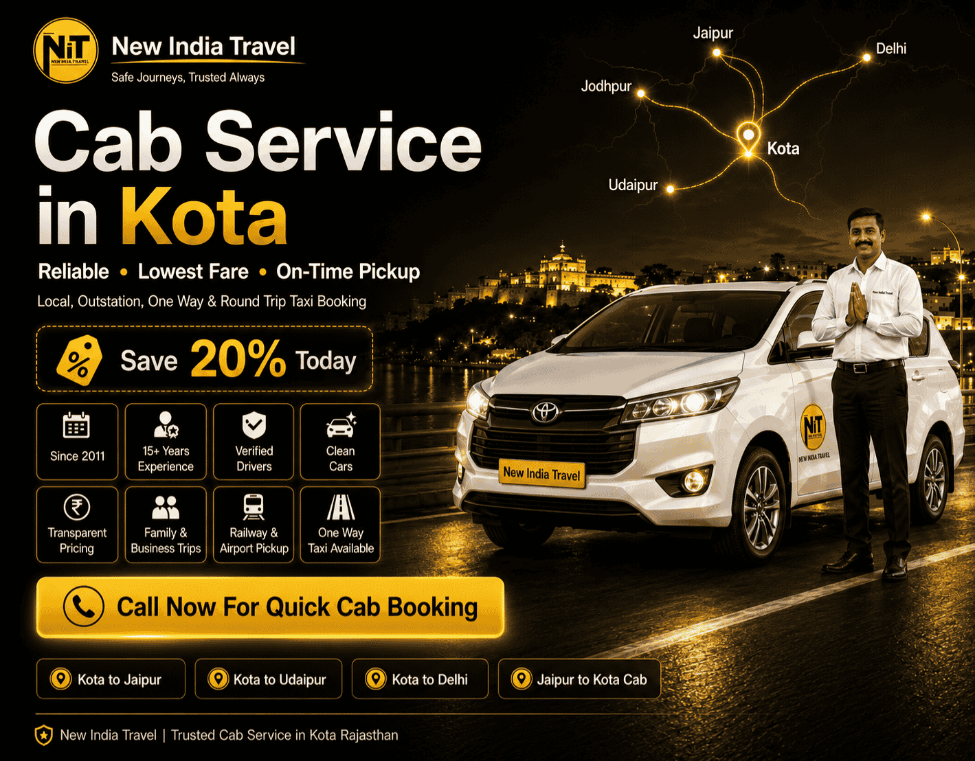 Complete cab travel solution from Kota to major Rajasthan cities