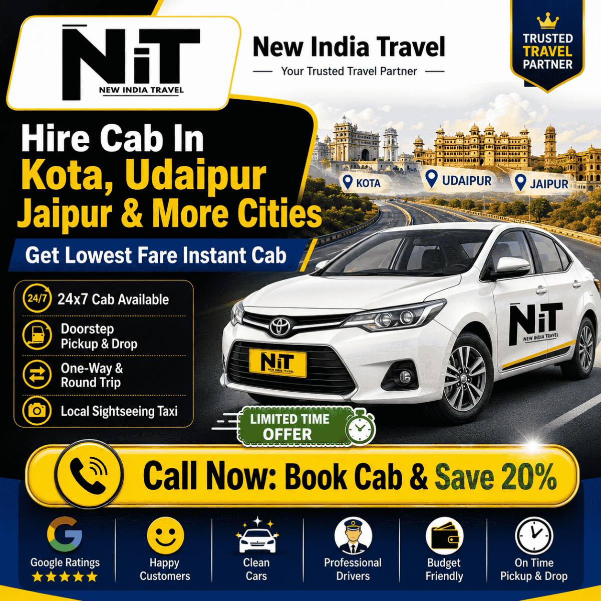 Trusted cab service in Kota since 2011 by New India Travel
